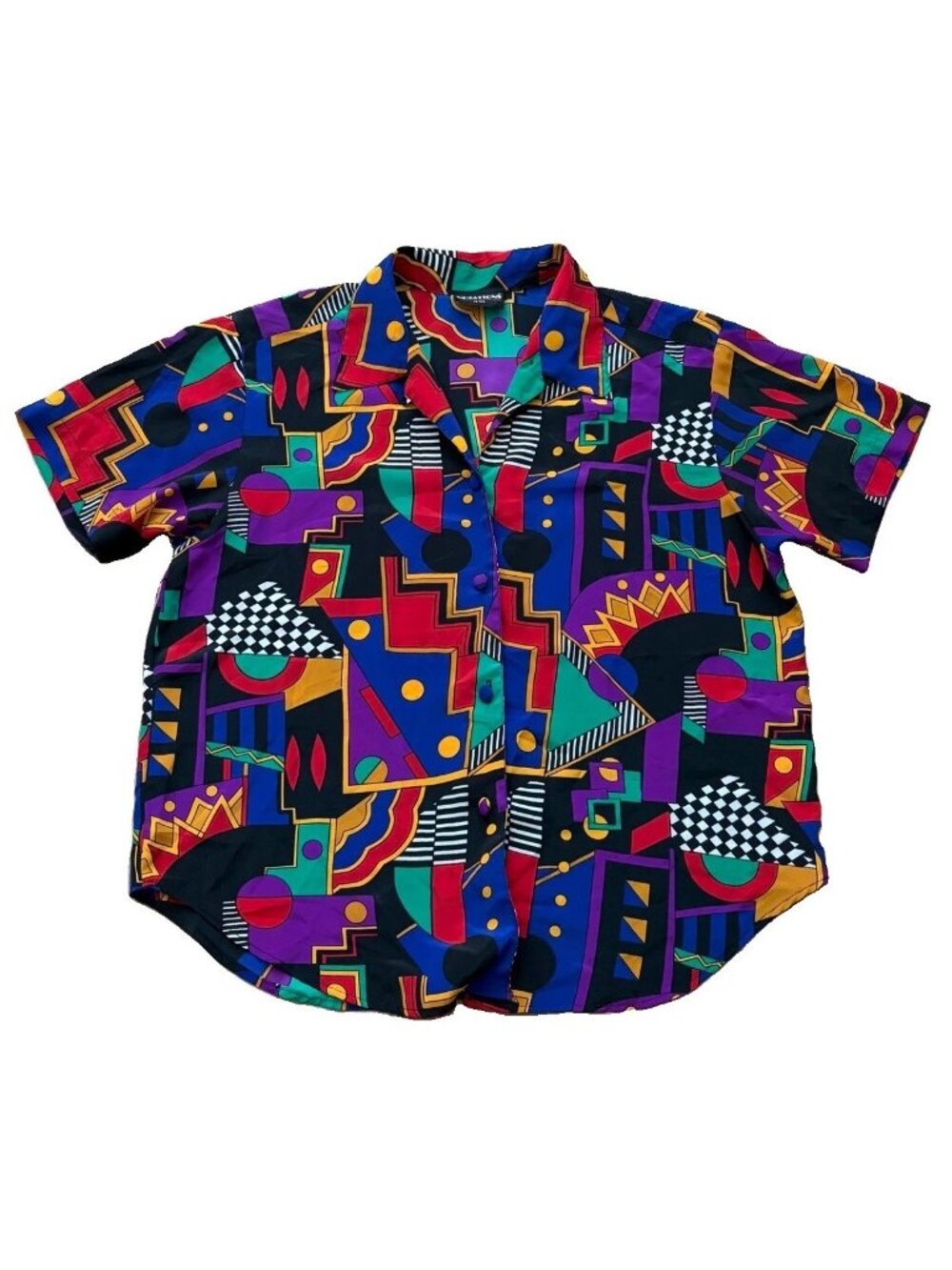 Vintage Notations 90s Y2K Button Geometric Blouse Women's Petite XL